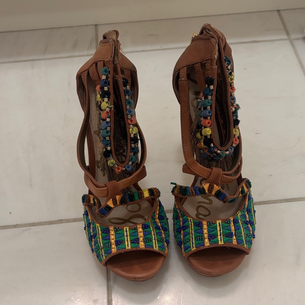 Sam Edelman Multicolor Beaded Boho Stiletto Sandals
